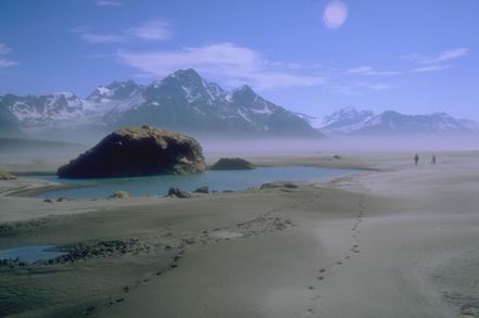 Sand dunes, eratics and kettle ponds remain where Miles Glacier has retreated up the Copper River Valley.