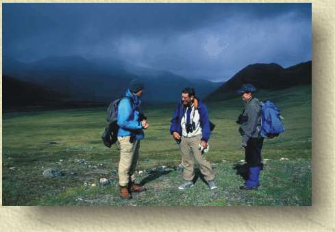 These hikers on the Arctic tundra are well prepared for all types of weather.